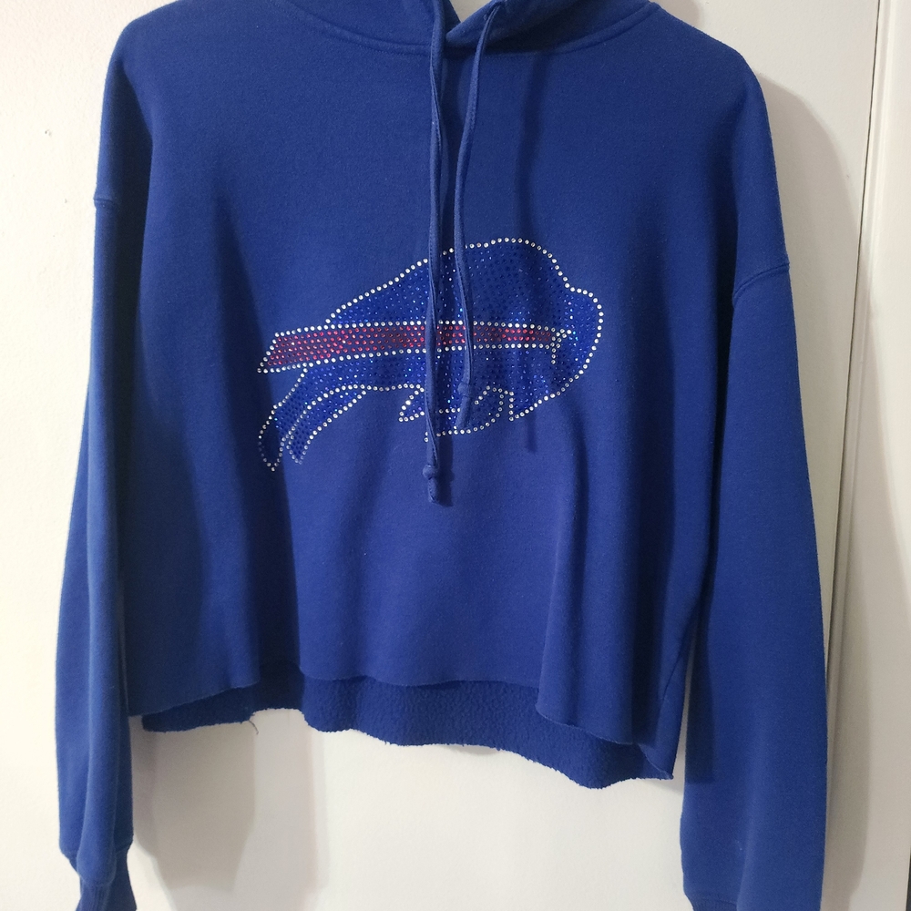 Blue Women's Hoodie with Rhinestone Design